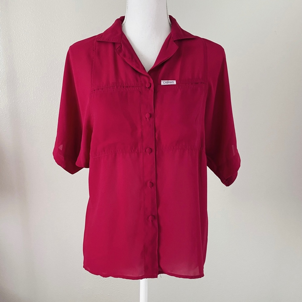 Vintage 70s 80s Semi Sheer Short Sleeve Button Down Shirt